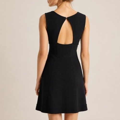 Maeve Anthropologie Black Textured Knit Fit And Flare Keyhole Sleeveless Dress S